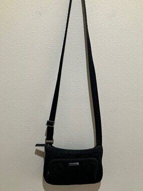 Vera Bradley Black Quilted Crossbody Bag Adjustable Strap Travel Everyday Purse